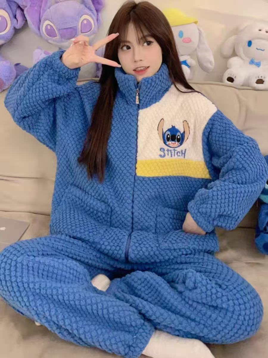 415睡衣保暖冬季拉链家居服套装