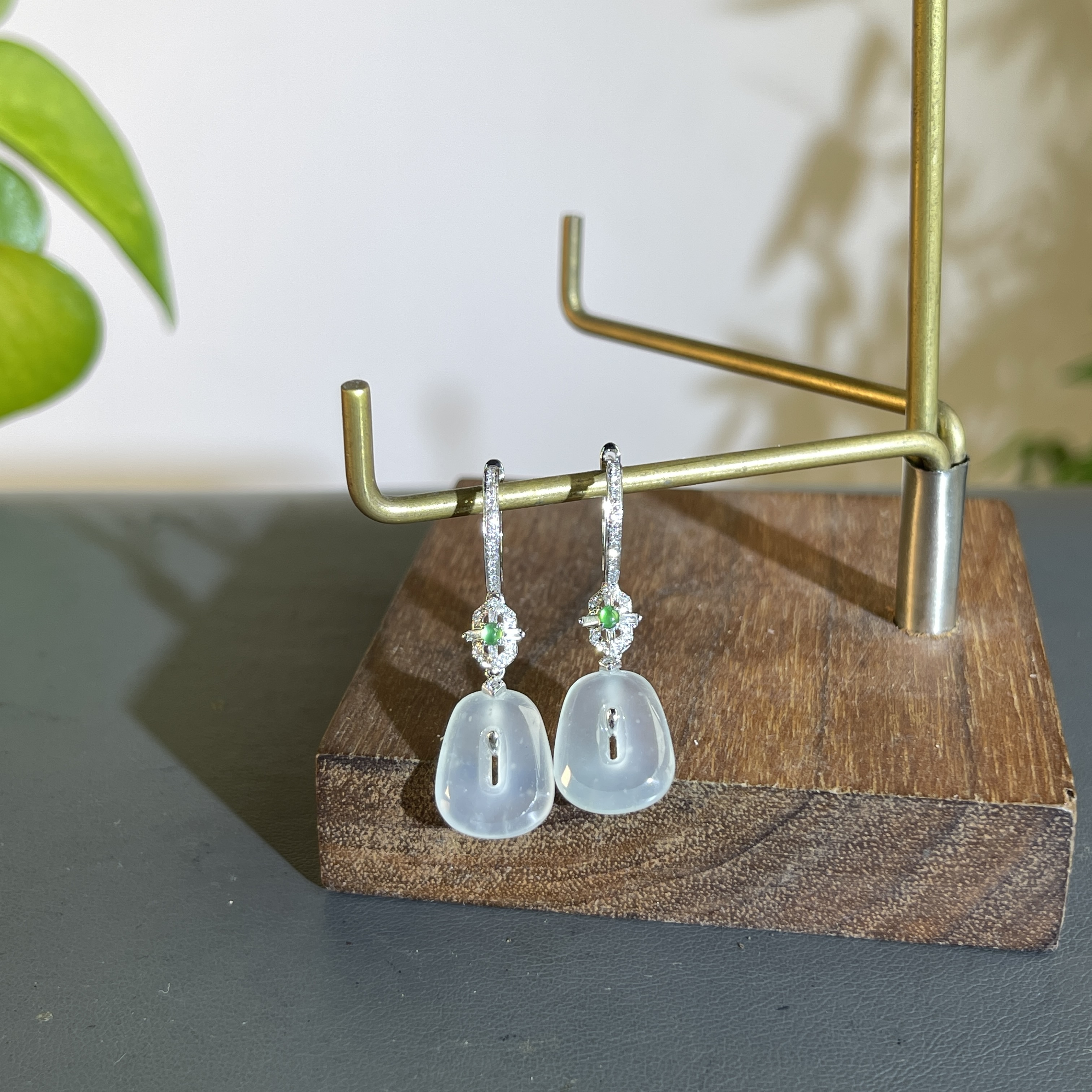 JCA08-177 天然缅甸翡翠A货 18K含钻镶嵌耳饰