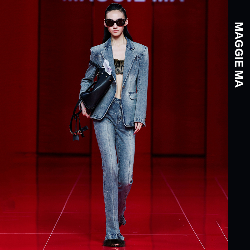MAGGIE MA马婧设计师款蓝色怀旧复古风牛仔套装075C/076P/077P