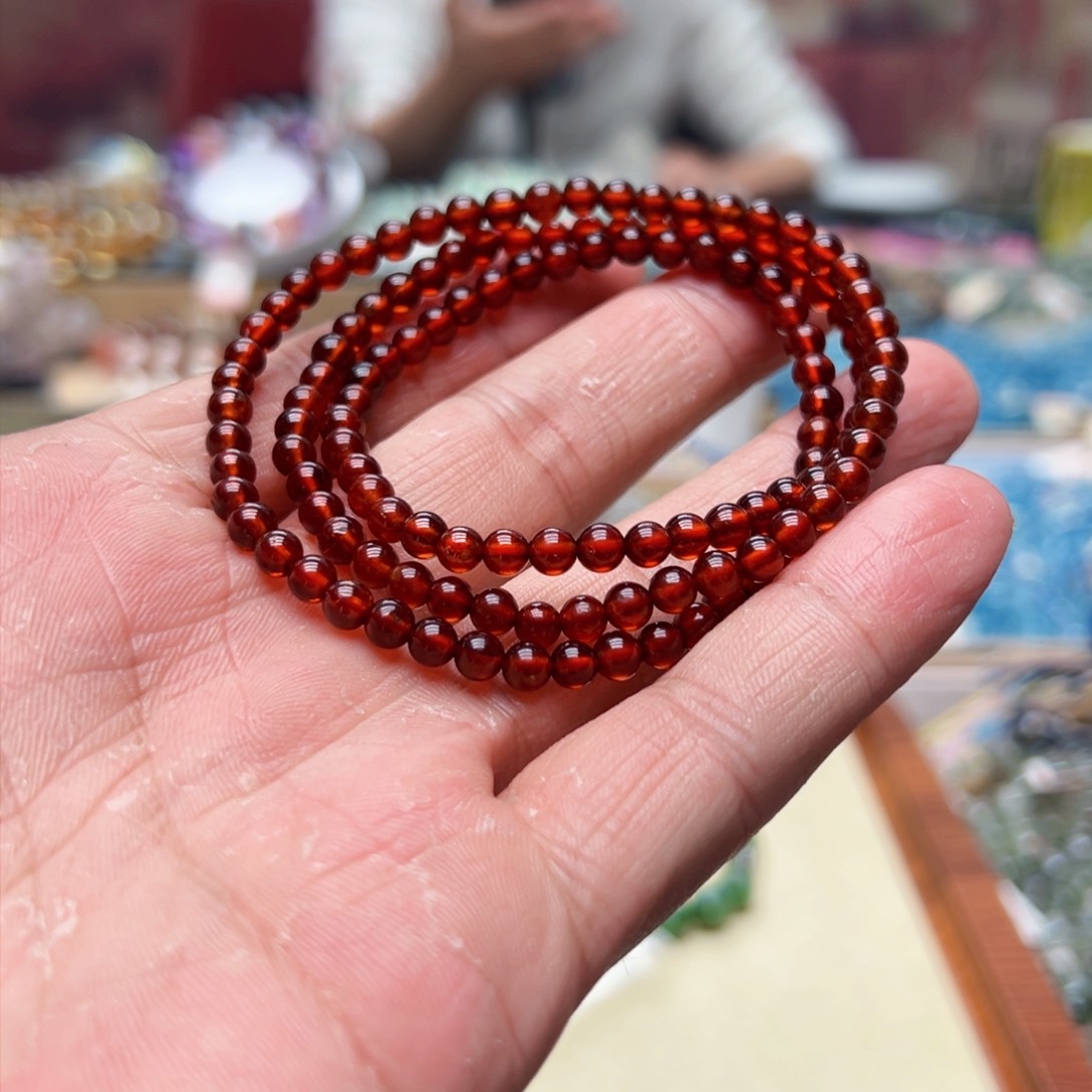 未镶嵌手链水晶橙红多圈