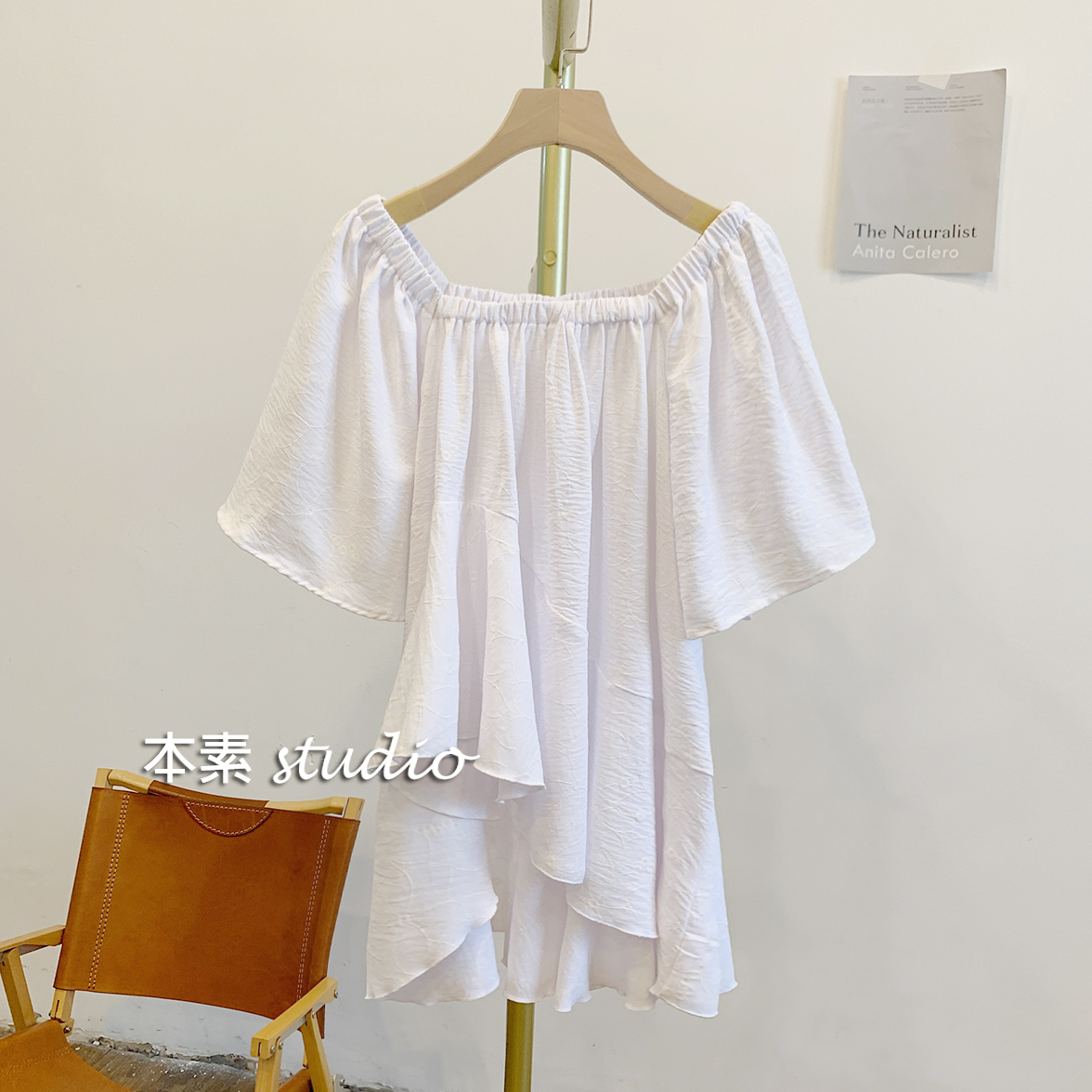 无极乌龙MNY2569荷叶边松紧方领短袖衬衫