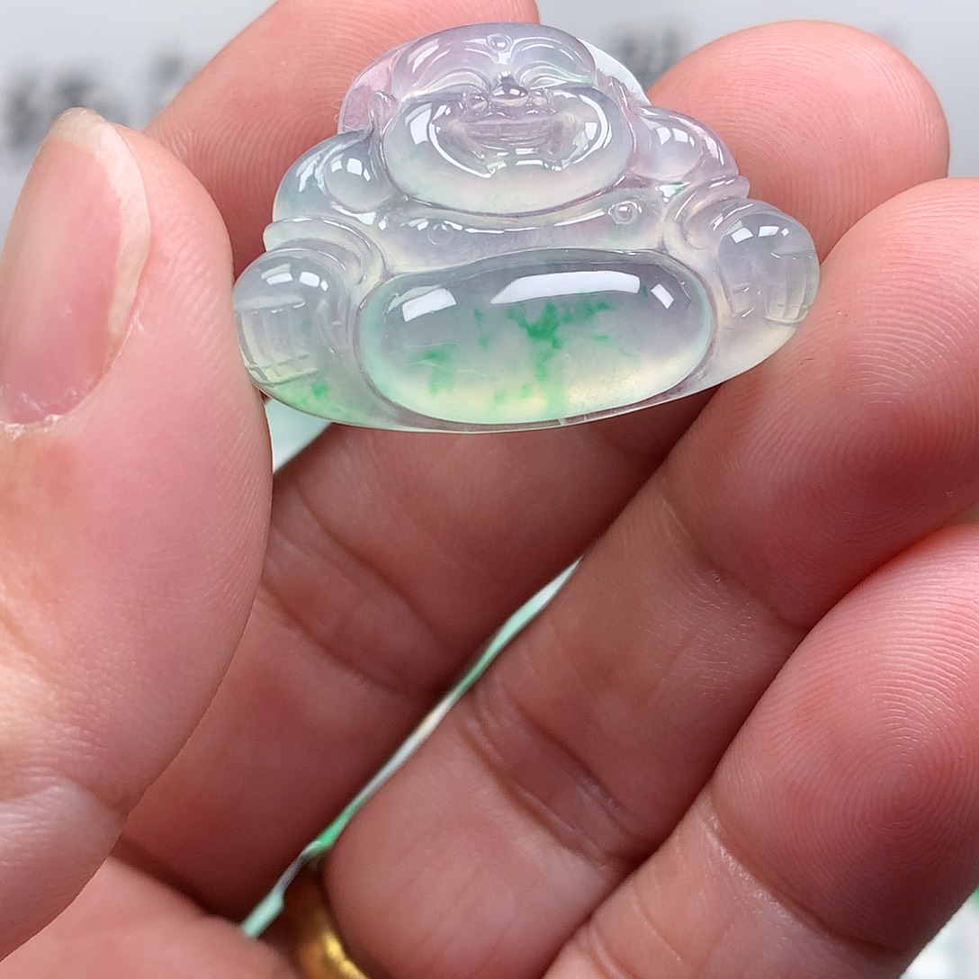 翡翠裸石缅甸天然A货翡翠阳绿佛公
