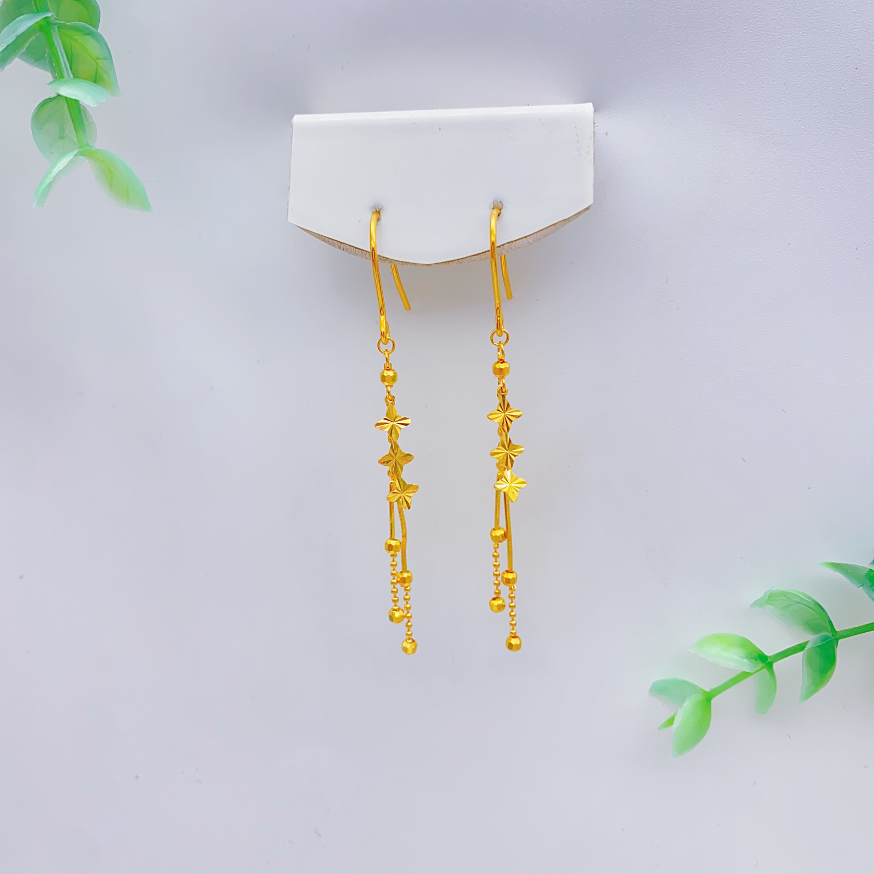 老庙黄金2 足金精工5G工艺满天星耳钩流苏时尚百搭2.68克