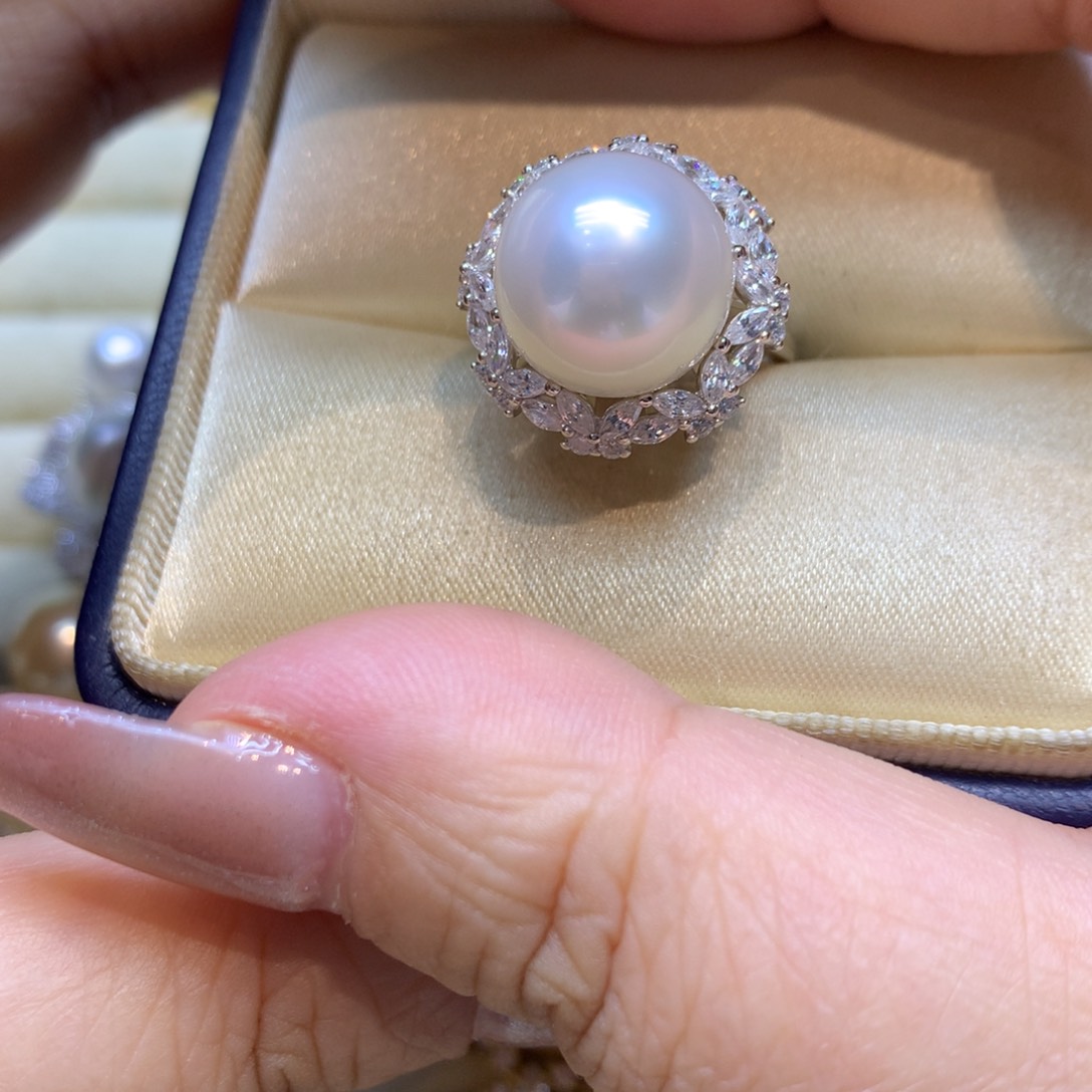 银S925镶嵌戒指海水珍珠