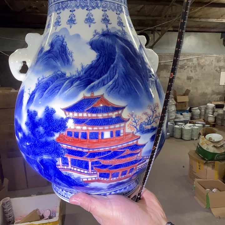 瓷片景德镇陶瓷徽徽山水双耳大花瓶