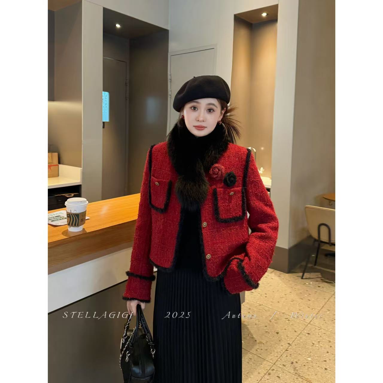 SG / 郭幂幂 AW 新年红小香风 花朵可拆内里羽绒外套WT-20253138