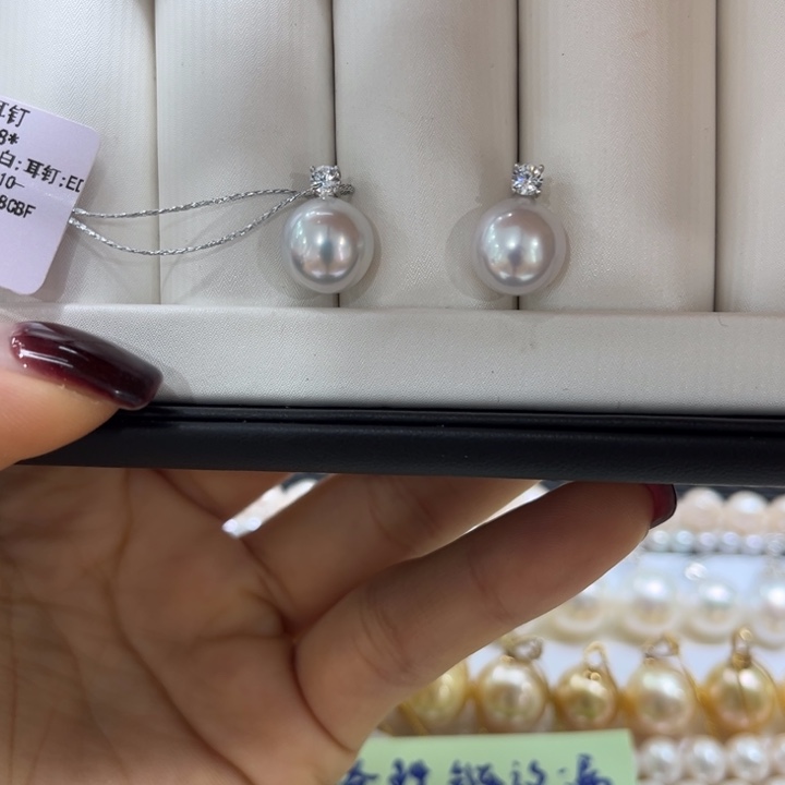 海水珍珠耳饰银S925镶嵌10-11mm