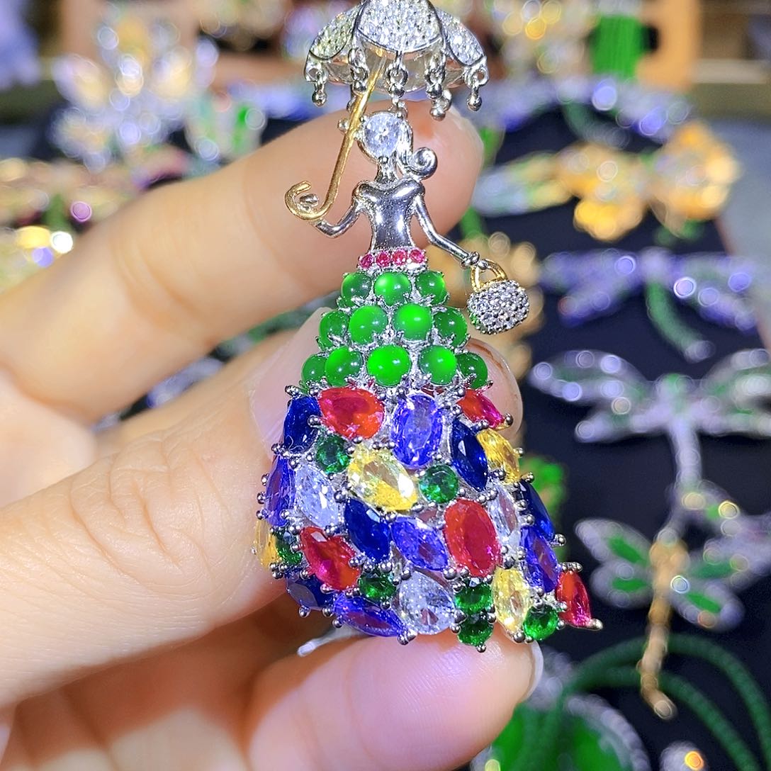 吊坠(不含链)银S925镶嵌翡翠