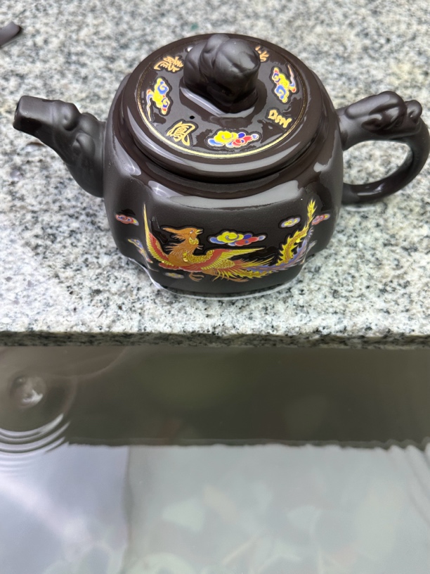 原矿紫砂四方龙凤变色壶