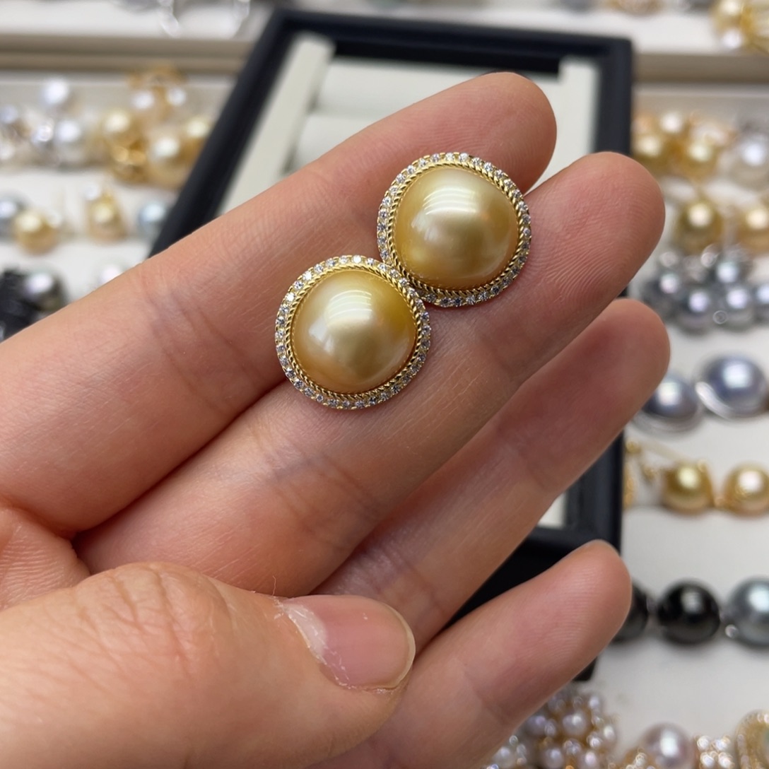 耳饰银S925镶嵌拼合珍珠（马贝珠）