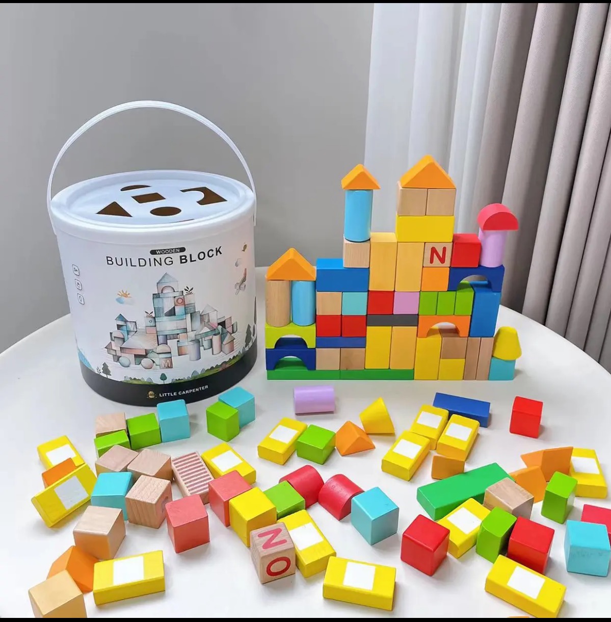 天天妈专属大颗粒实木积木木质玩具62个积木