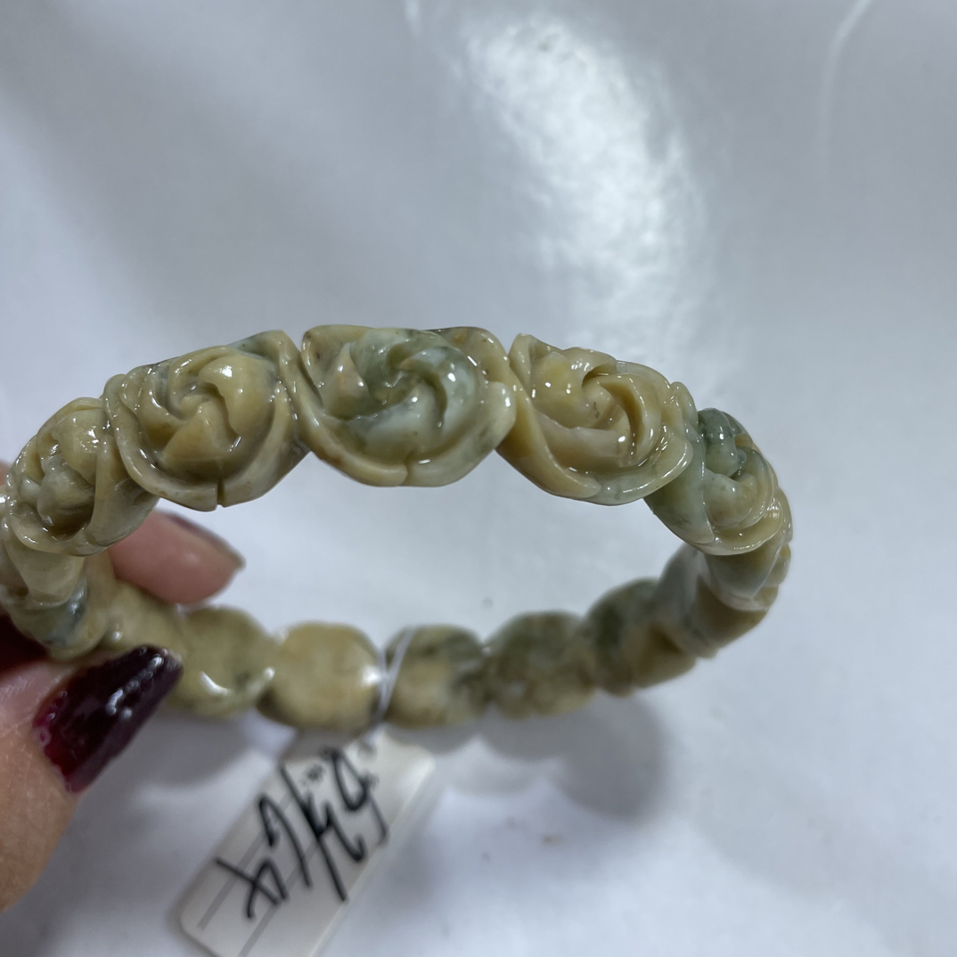 岫玉虎皮蓝玉玫瑰花手镯63.64口径22号