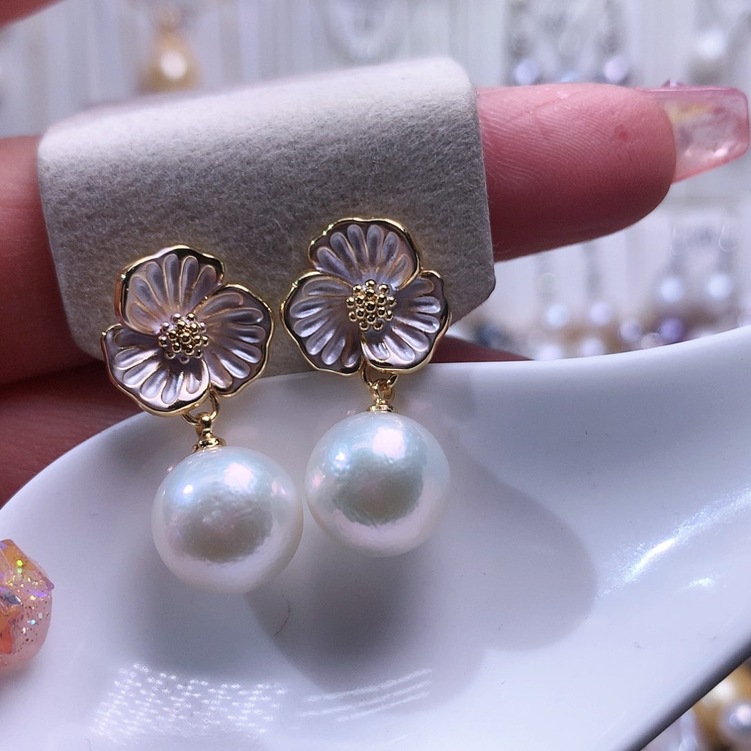 淡水珍珠耳饰银S925镶嵌