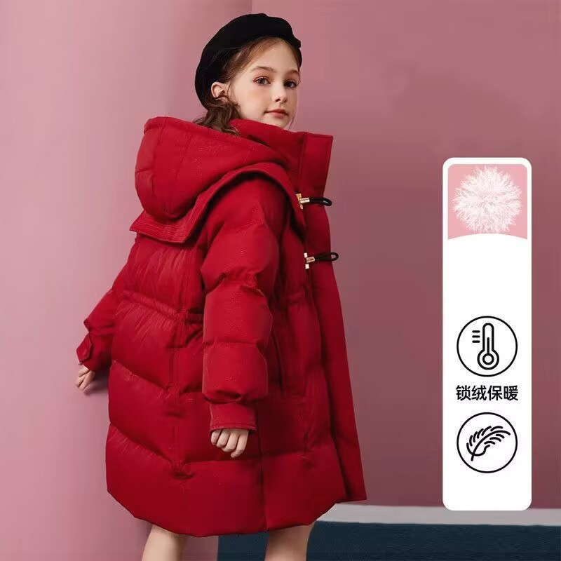 巴拉开门红女童加厚棉服2026新款冬装红色巴拉儿童12儿童90羽绒服