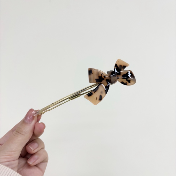 L489夕洛豹纹蝴蝶结青蛙扣简约气质时尚法式优雅中古竖夹手工时尚