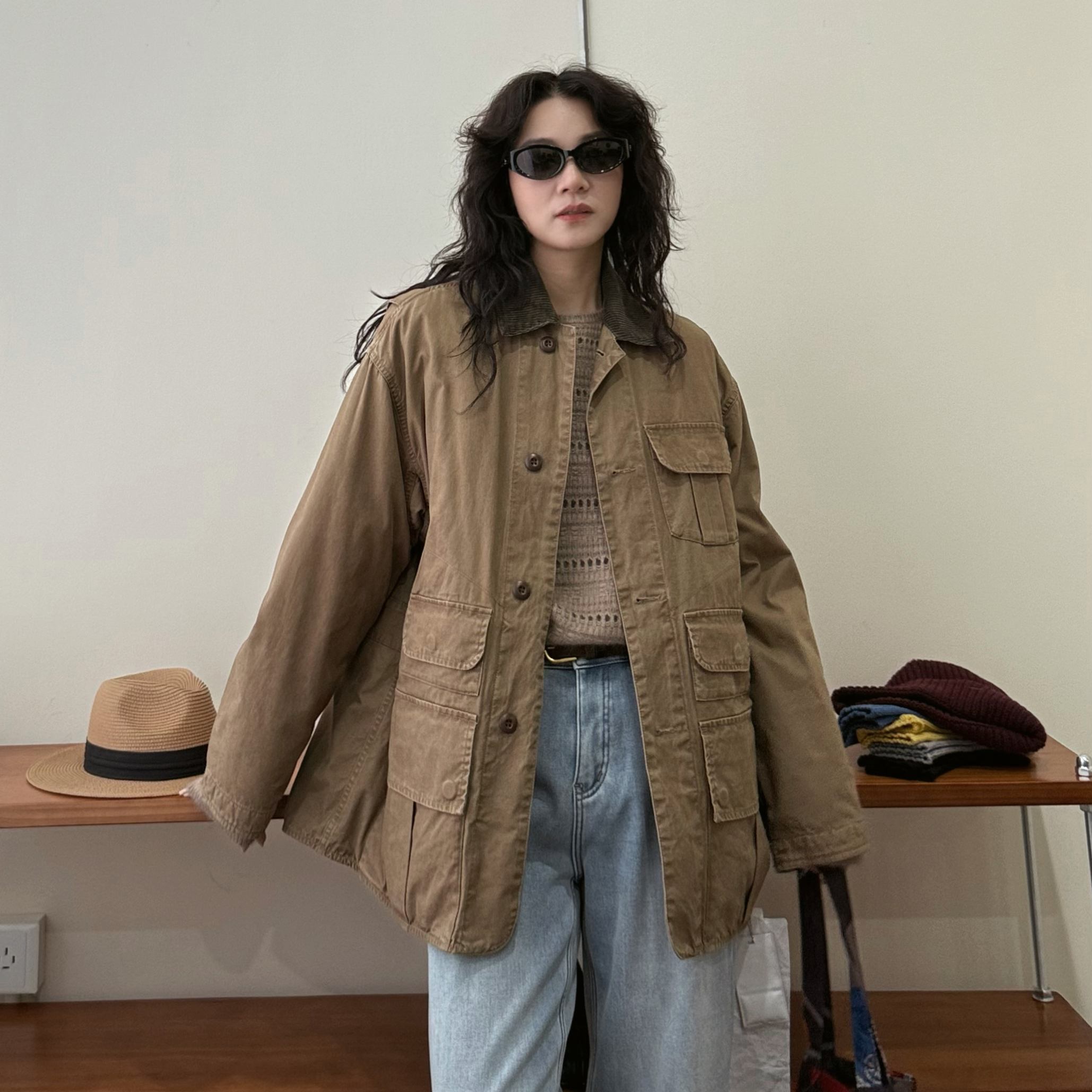 YW&XIE<580159>90白鸭绒 港风美拉德翻领可拆卸羽绒内胆棉衣冬季