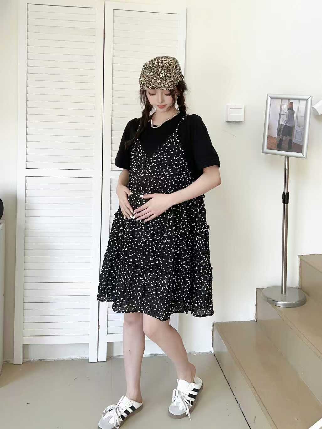 （小个子孕妈款）64100孕妇装小个子碎花假两件连衣裙