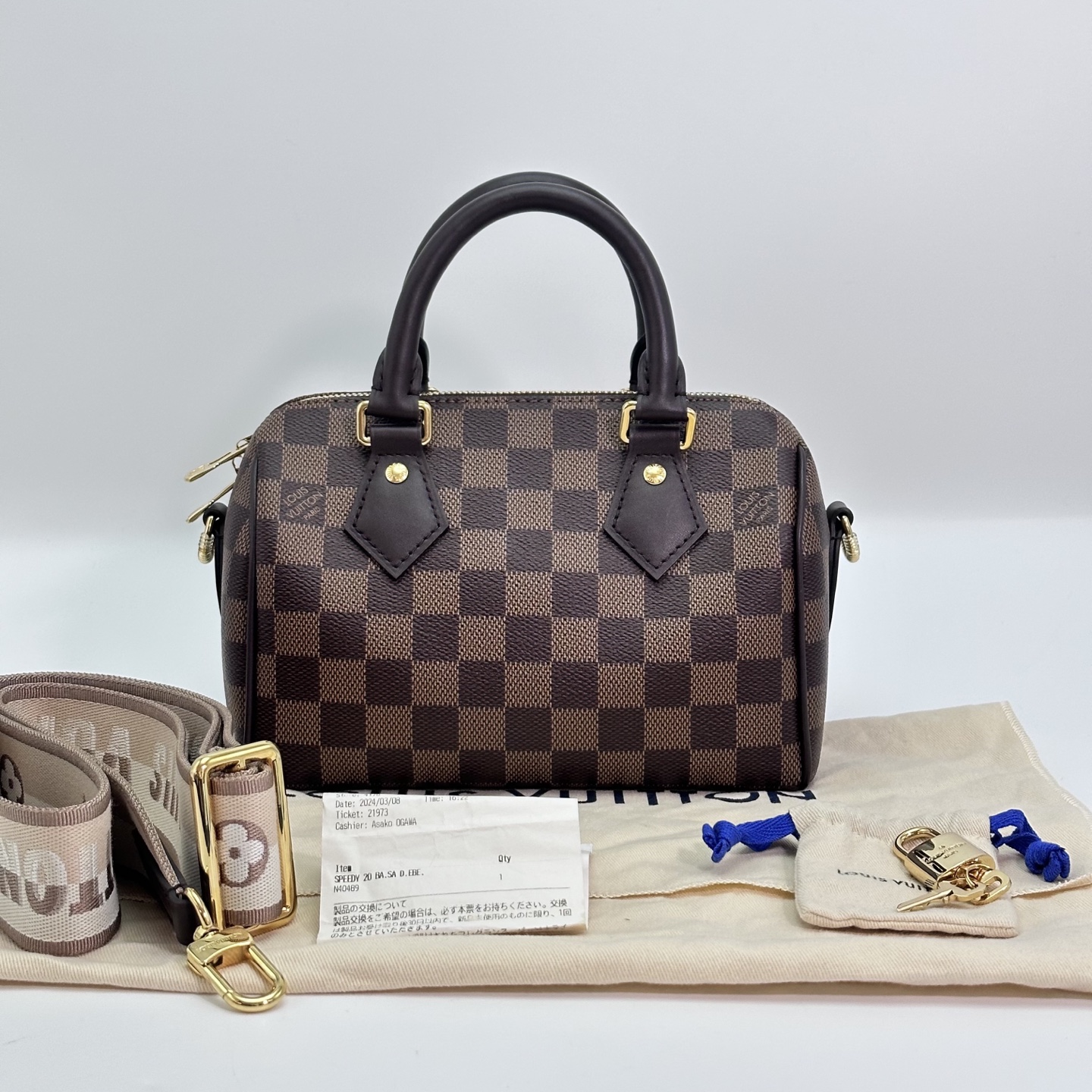 99新 LouisVuitton/路易威登 棕棋盘speedy20手提单肩斜挎包19286