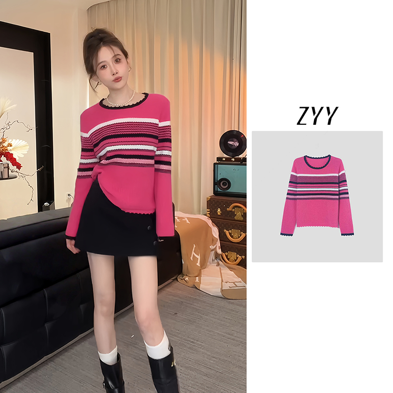 ZYY【也许一见】2025/S新款时尚百搭撞色条纹针织毛衣X25DMY05325