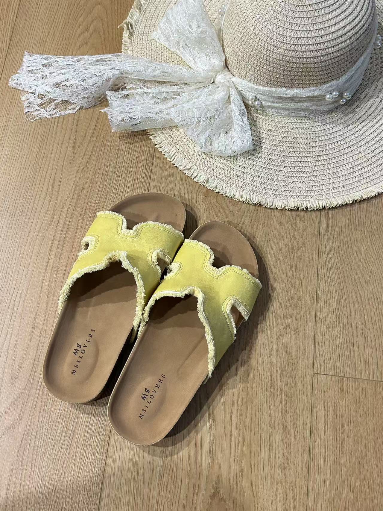 【志玲家】优选611款韩系黄色毛边半拖