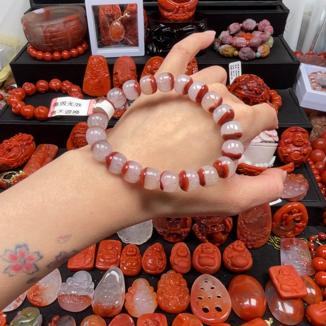 南红玛瑙未镶嵌老型红白聚宝盆卡11