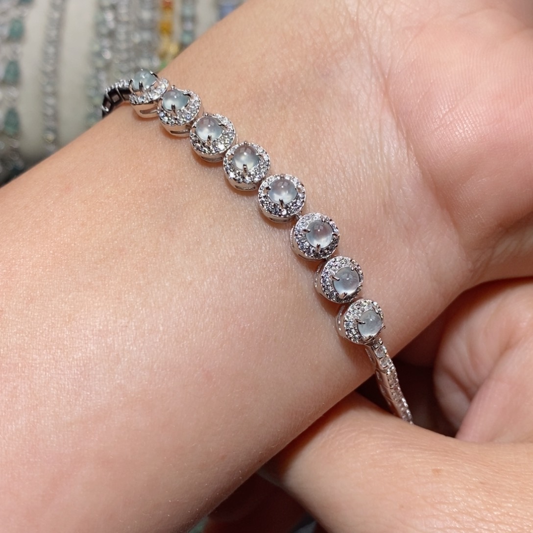 翡翠手链银S925镶嵌bki k o