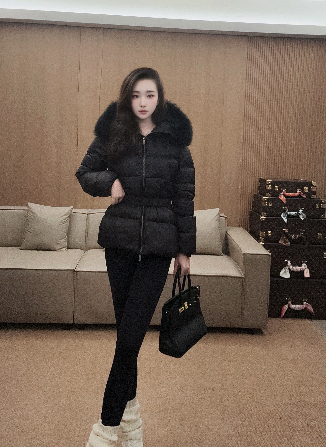 【南曦】短款 狐狸毛90白鸭绒 设计师款收腰羽绒服冬季时尚连帽保暖