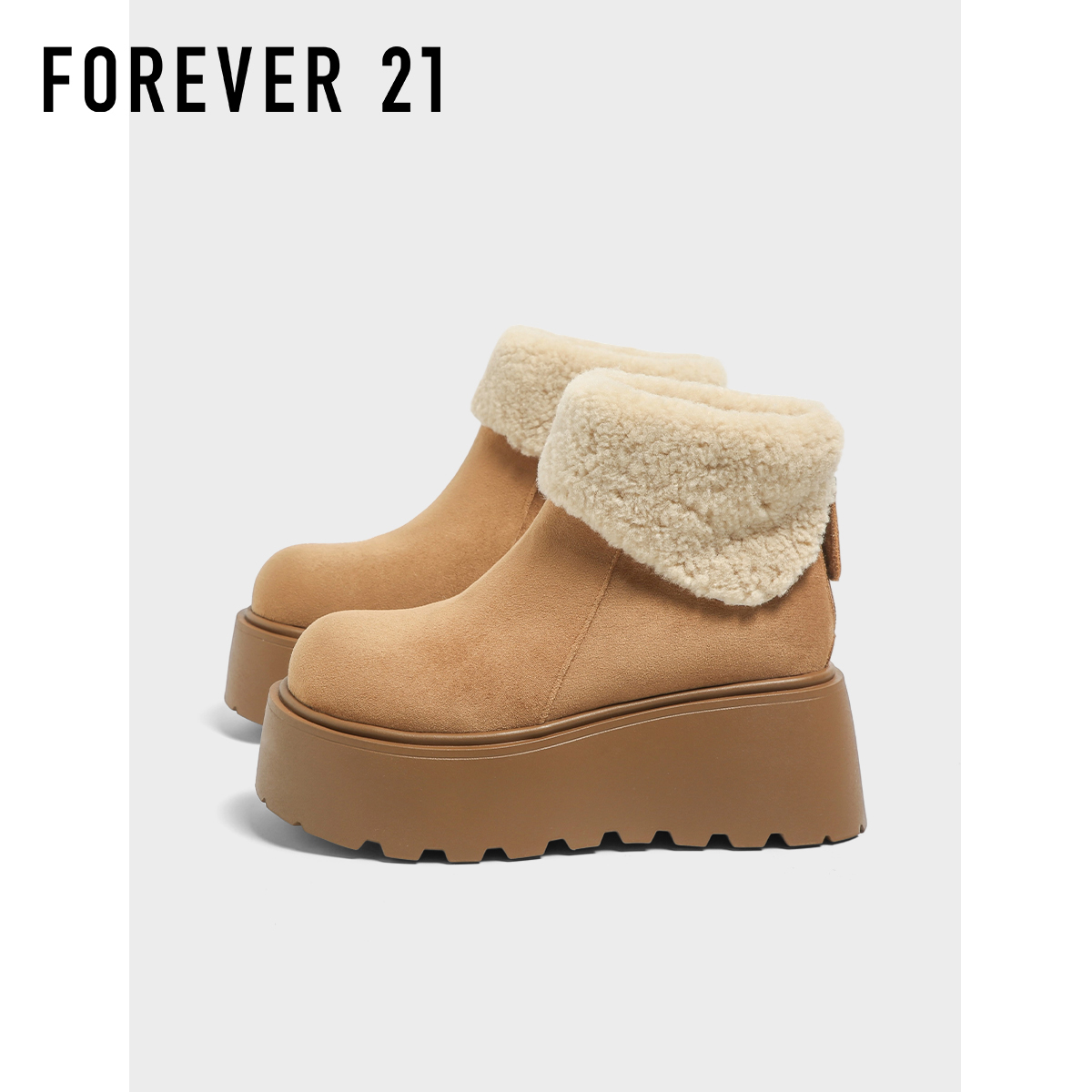 F21超厚底马丁靴时尚高跟7cm雪地靴冬季百搭时尚增高雪地靴短靴