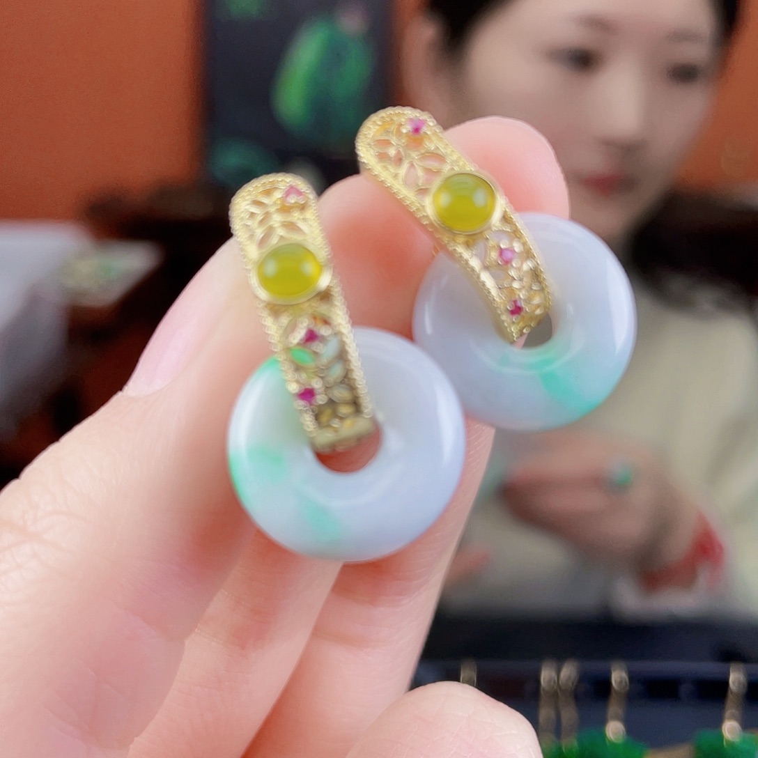 翡翠未镶嵌耳饰饰品