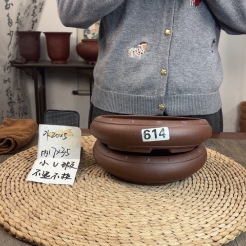 紫砂花盆微瑕扁鼓丁2只614