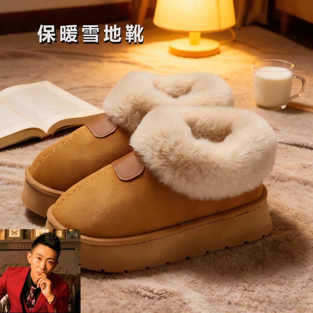 《浩子专属》女士厚底加绒加厚包跟雪地靴冬季家居外穿保暖棉鞋