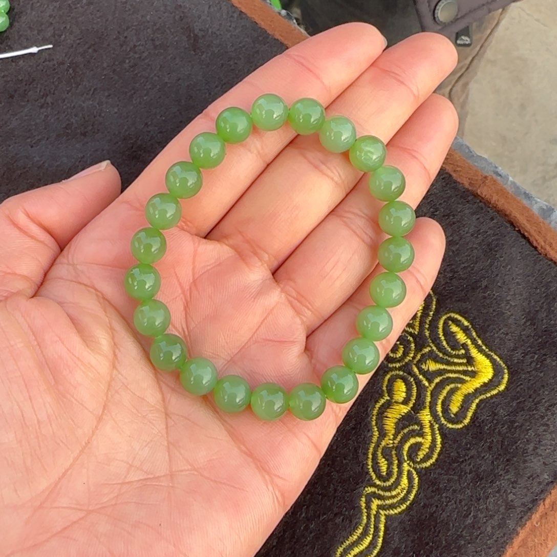 和田玉未镶嵌手链俄碧夹层料粉青卡8