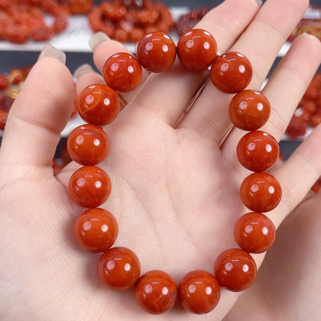 南红玛瑙未镶嵌瓦西柿子红满肉13mm手串