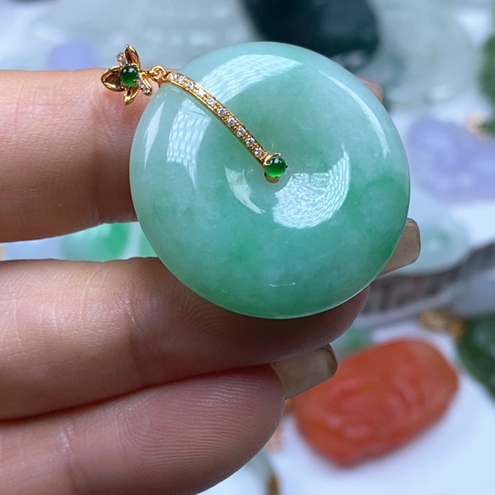 翡翠18K金镶嵌吊坠(不含链)