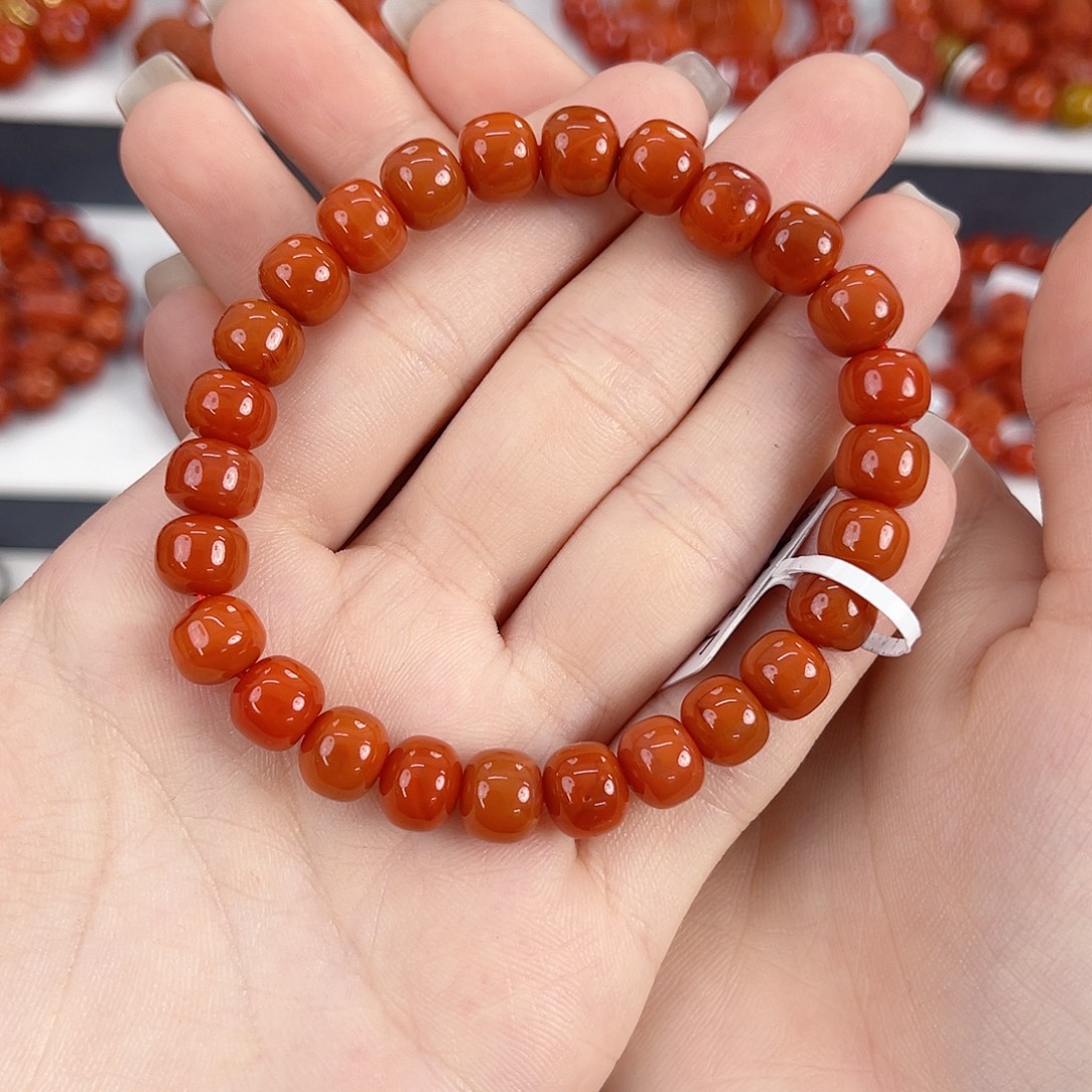 @***淑南红玛瑙未镶嵌瓦西柿子红8mm老型手串