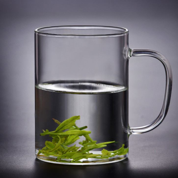 高硼硅耐热无铅玻璃杯绿茶杯带盖办公室杯批发时尚简约带把水杯