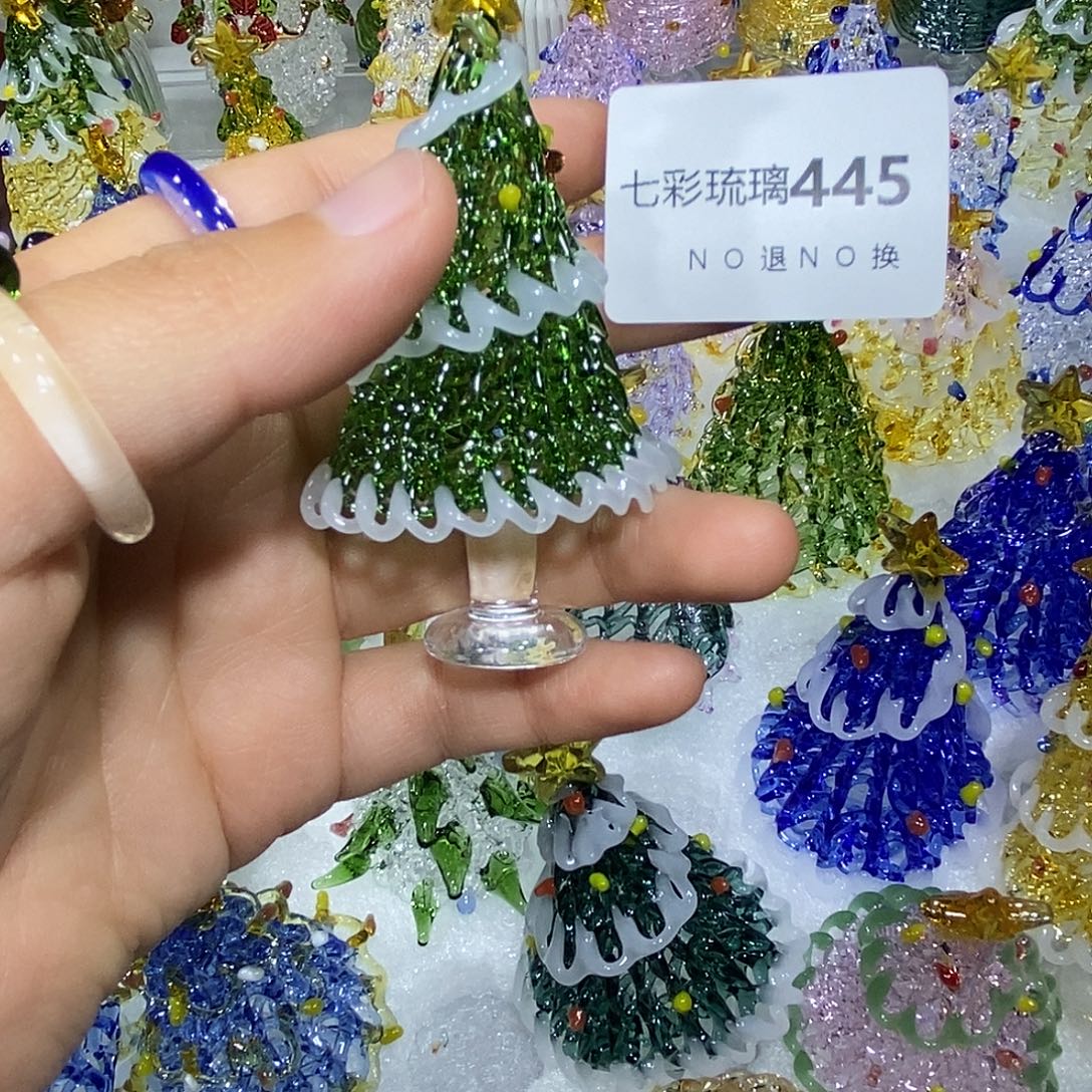 院***盛玻璃颈饰445圣诞树绿白