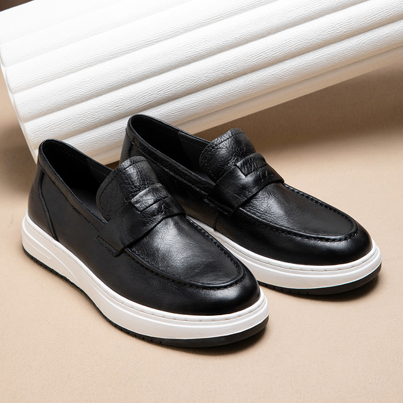 A20-523黑色春夏透气商务休闲真皮鞋男鞋高级感乐福鞋男一脚蹬