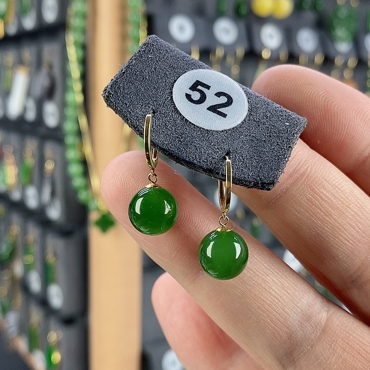 和田玉耳饰18K金镶嵌