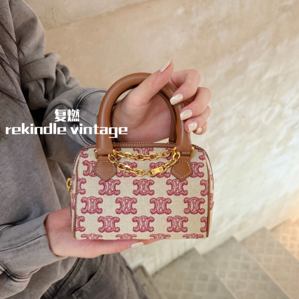 95新 Celine/思琳 复燃精选/印花刺绣supermini波士顿（缺斜挎肩带