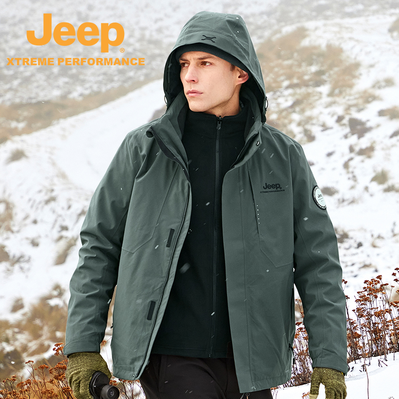 JEEP/吉普户外保暖冲锋衣登山服防水透气秋冬防风软壳外套男款商品图