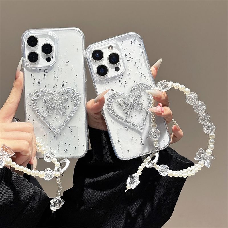 日韩风缕空大爱心蝴蝶适用iphone15手机壳16proMAX透明滴胶14plu