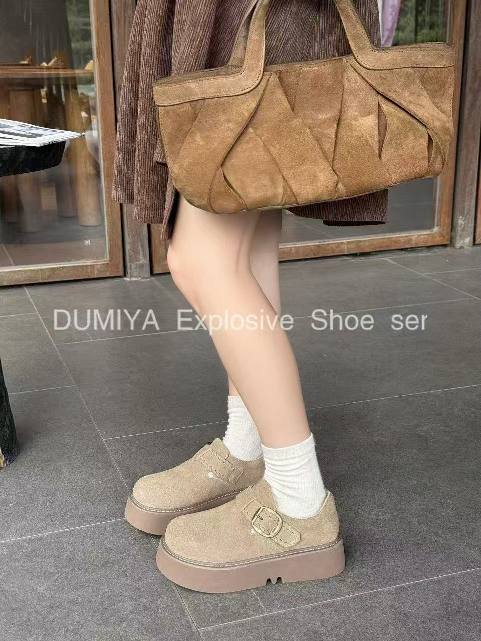 实体店铺真皮防滑浅口中跟韩版秋季增高单鞋乐福鞋厚底  