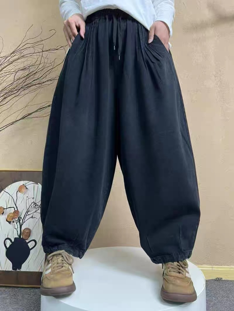 春季捏折宽松洋气怀旧牛仔裤