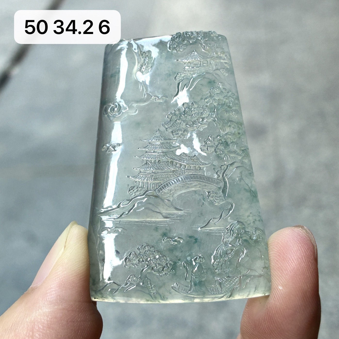 天然a货缅甸翡翠自然光玻璃底起光意境山水牌吊坠