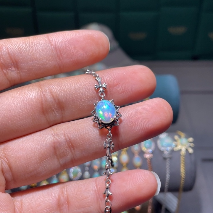 欧泊银S925镶嵌手链）紫*