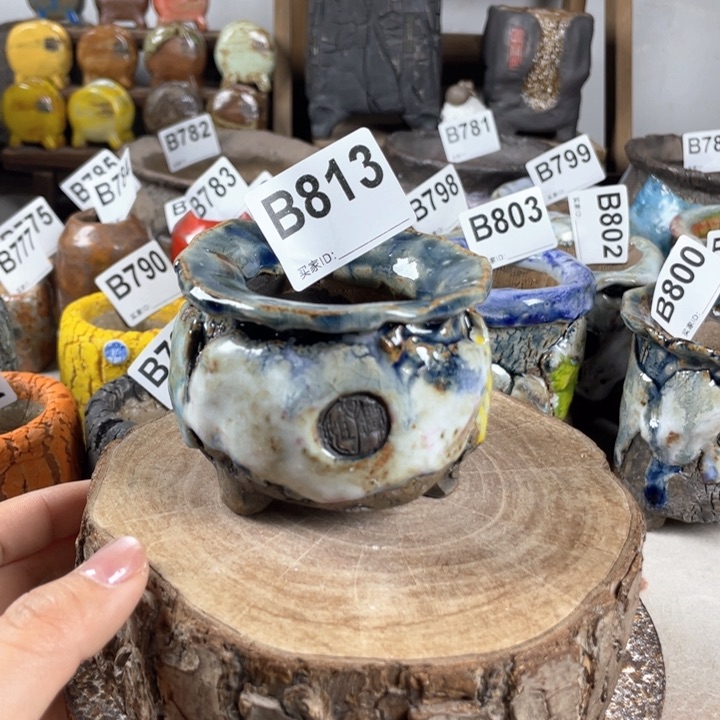 紫砂花盆孤品 不规则油画山石小包子 外口8
