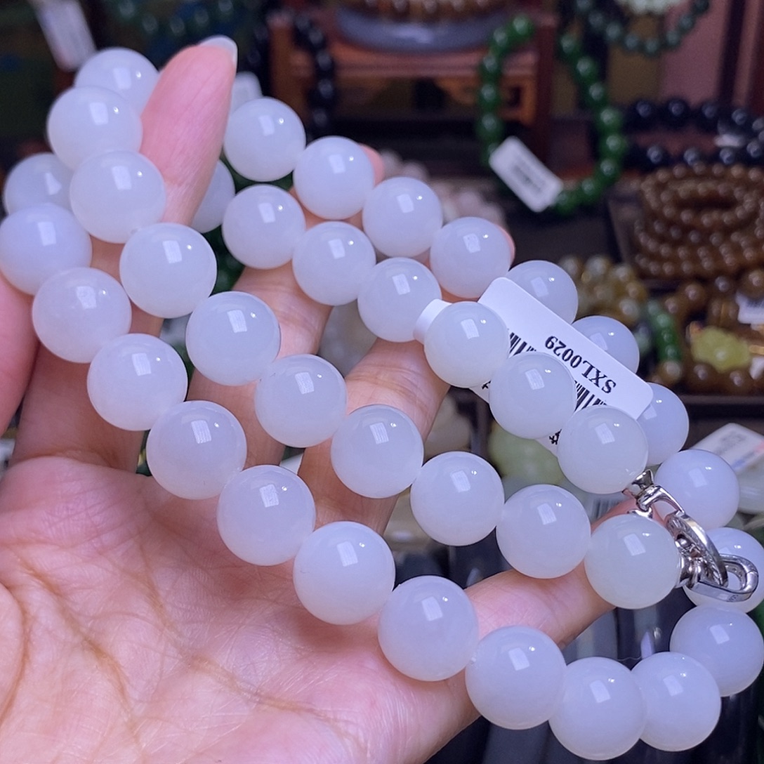 和田玉未镶嵌颈饰老矿料白玉项链12m