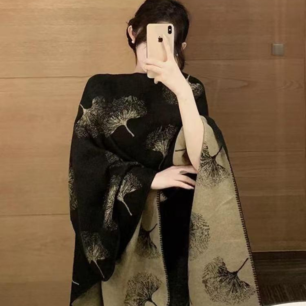 【银杏叶】2025年秋冬披肩仿羊绒空调房斗篷旅游外搭披风