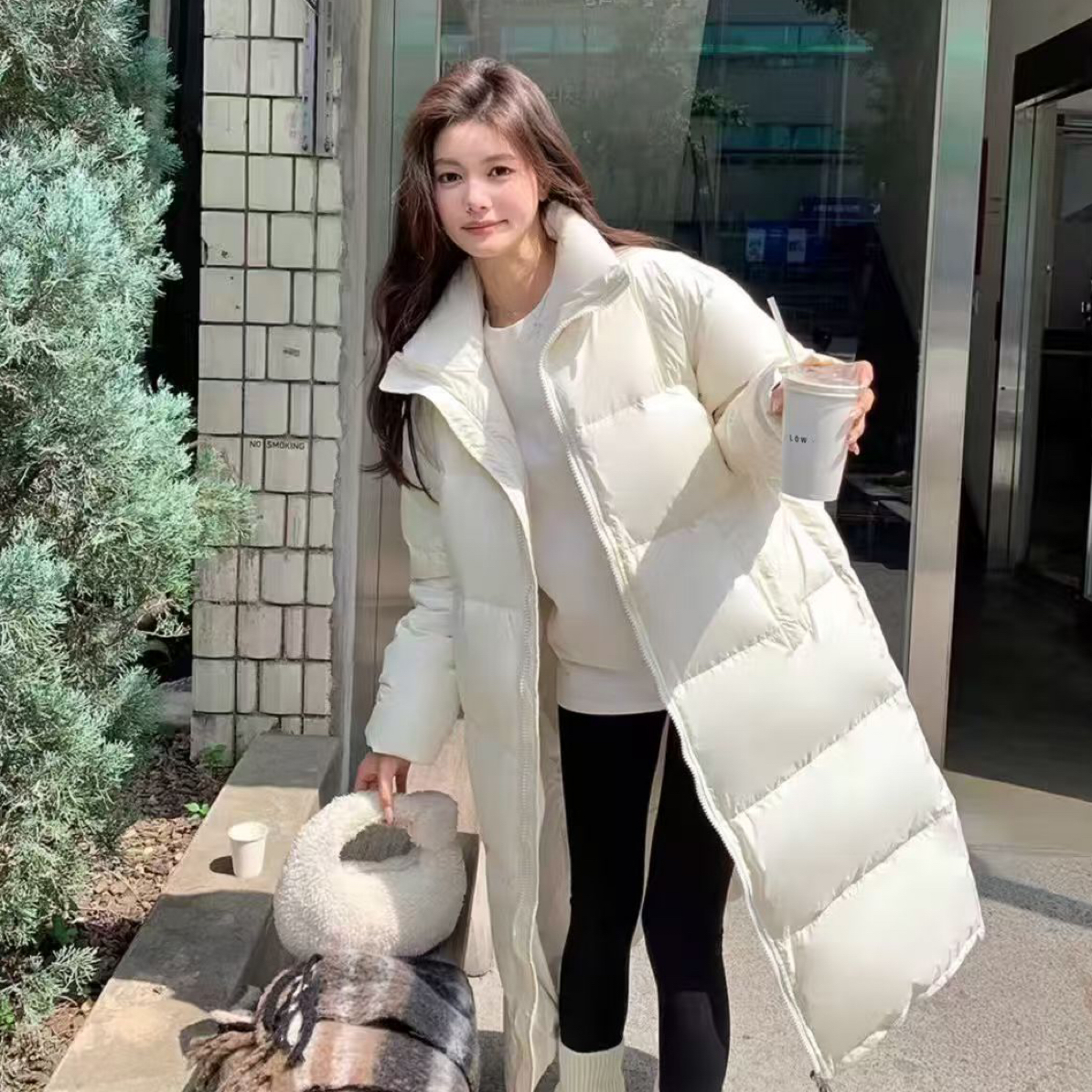 宽松立领大被子90白鹅绒300g保暖防绒长羽绒服